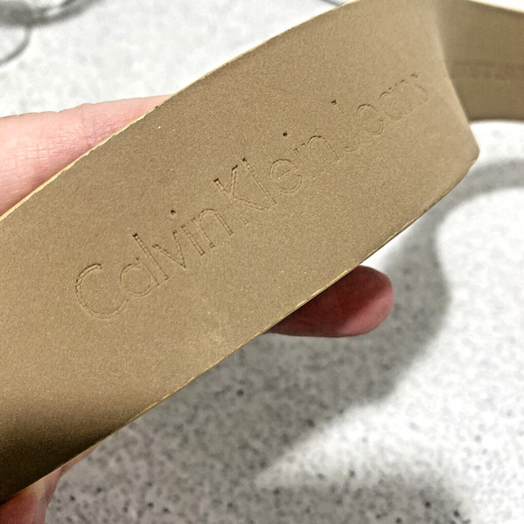 Calvin Klein Jeans Belt Size S Cream Leather Burnished Gold Metallic Buckle 90s - Picture 4 of 8